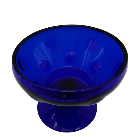 Vtg Colbalt Blue Coin Dot Champagne Coupe Dessert Bowl Footed MCM 3 1/2 In x 3 - Picture 5 of 7